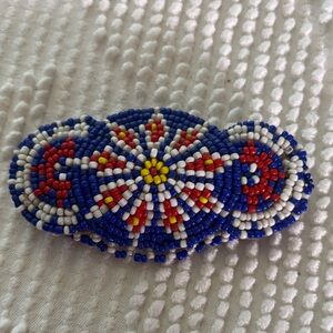 Native American Handmade Blue Beaded Floral Barrette